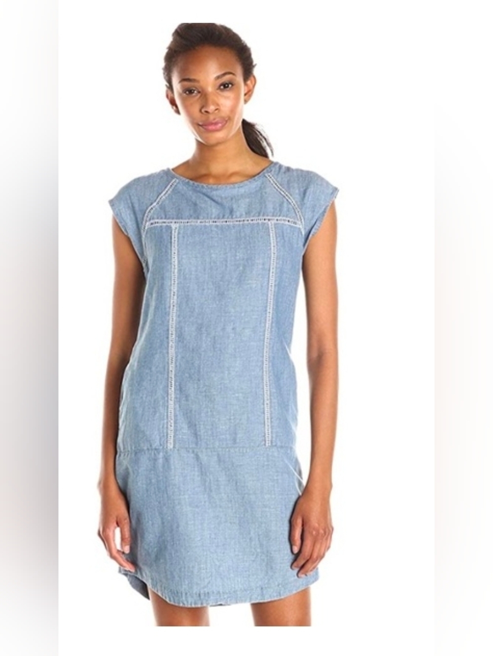 Kensie Light Blue Chambray Cap-Sleeve Tunic Dress